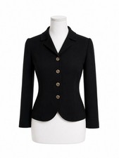 ST JOHN EVENING Black Santana Knit Jacket with Gold Signature Buttons Sz S/M
