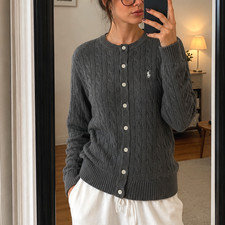 POLO RALPH LAUREN Gray Cable Knit Cardigan Sweater Women's Size M NWT
