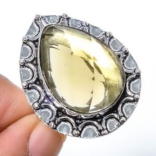 Quartz Gemstone Band Ring Size 925 Sterling Silver