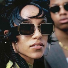 Men Women Vintage Rectangle Sunglasses Gold Hip Hop Fashion Square Glasses