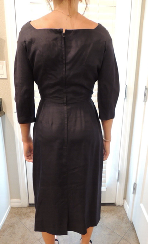 VINTAGE 1950ER ""MONTEGO ORIGINAL"" DESIGNER MARINEBLAU SEIDENKLEID - Bild 3 von 19
