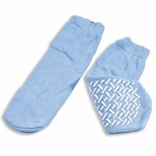 Slipper Socks Soft Sole Large Blue Ankle High -1 Count