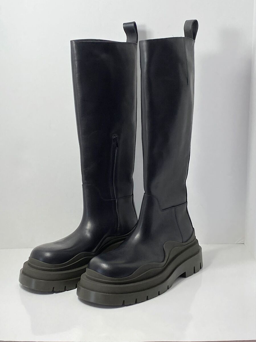 Bottega Veneta Tire rubber-trimmed leather zip knee boots Bottega Veneta Tire rubber-trimmed leather zip knee boots
