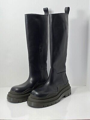 Bottega Veneta Tire rubber-trimmed leather zip knee boots Bottega Veneta Tire rubber-trimmed leather zip knee boots