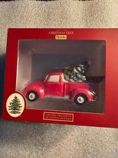 Spode Christmas Tree Holiday Red Truck Bringing Home Tree Ornament New in Box