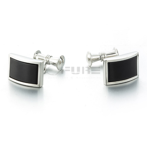Stylish Mens Business Wedding Cufflinks Black Onyx Rectangle Silver Cuff Links - Picture 7 of 10