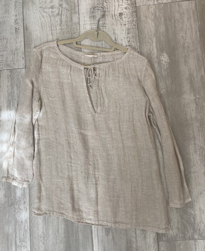 Eileen Fisher 100% Linen Size S Beige Italian Fabric Pre-Owned