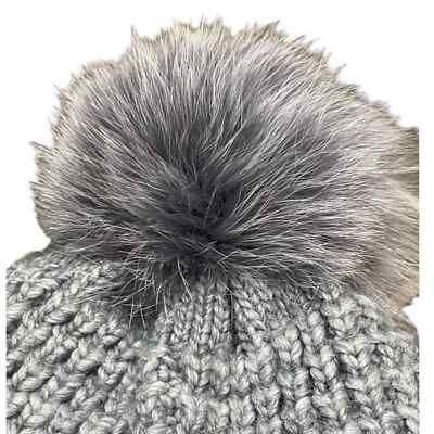 KYI KYI SLOUCHY GREY BEANIE WITH LARGE FUR POM Fold Up Faux Fur Pom Beanie – Kyi Kyi main image 2