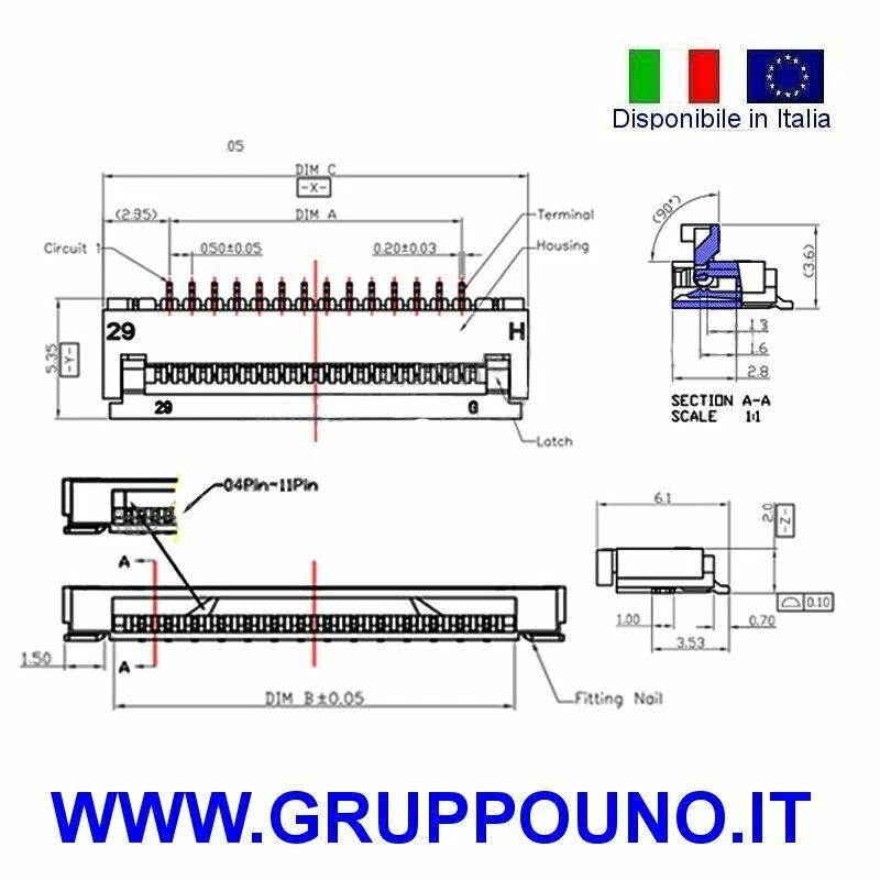 FPC FFC 0.5mm Connettore Clamshell Flip piatto contatto inferiore Flat Connector - Imagen 2 de 2