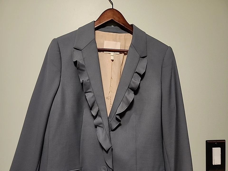 Blazer para mujer Rebecca Taylor verde dos botones delantero detalle volantes talla 12 Foto 2 de 4