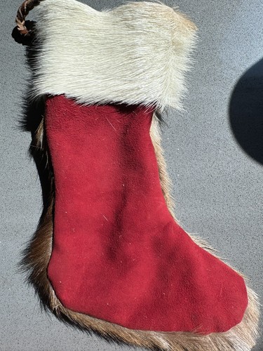 STOCKING Vintage tag Deer Hide Leather Christmas Red Western Decor Cabin - Picture 4 of 11
