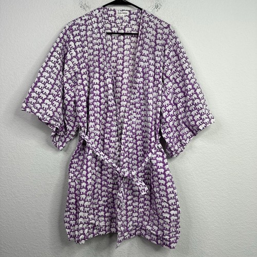 Roller Rabbit Robe Women OS Purple Elephant Kimono Boho Sleepwear ...