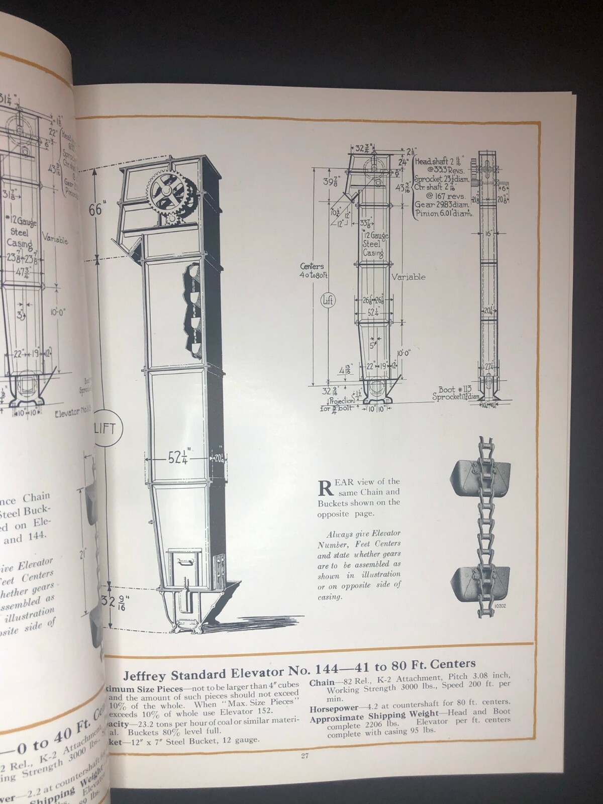 1919 88 pg. "Jeffrey Bucket Elevators" Product Catalog VGC
