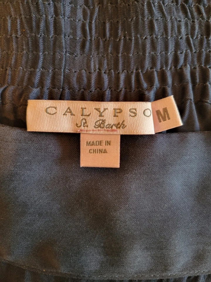 Calypso St. Barth 100% 真丝海军锥形裤子 尺寸 Med 全新无标签 从未穿过 — 第 3/4 张图片