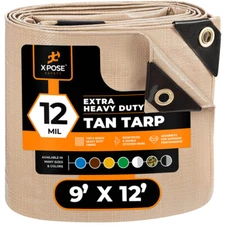 Heavy Duty Tan Poly Tarp 9' X 12' Extra Thick 12 Mil Polyethylene