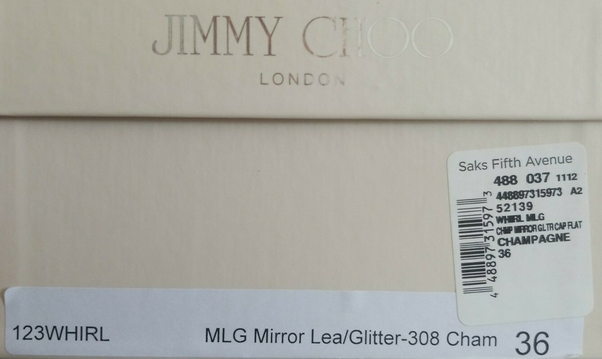 JIMMY CHOO WHIRL CHAMPAGNE Glitter TOE LOGO BALLET FLATS EU 36 I