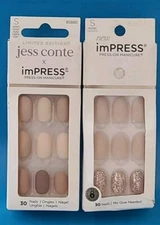2× ImPress Nails SHORT Press-On Manicure #83654 EVANESCE - pale tan & Jess Conte