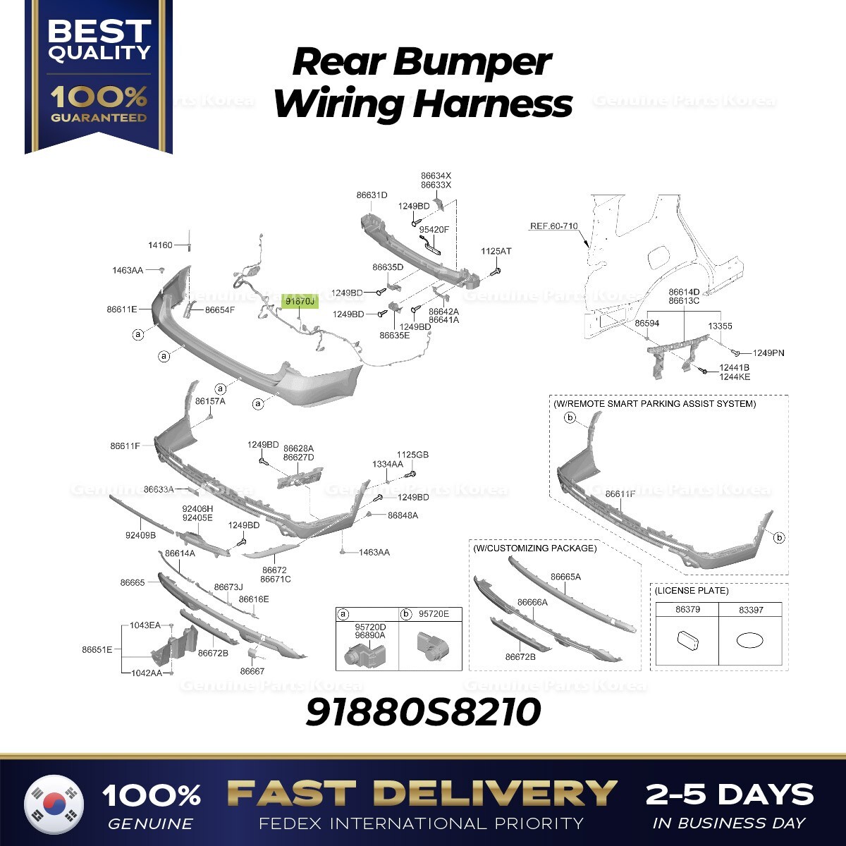 ⭐Genuine⭐ Rear Bumper Wiring Harness 91880S8210 for Hyundai
