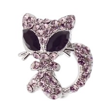 Kitty Kitten Cat Big Eyes Pin Brooch Rhinestone Black Purple 18k WGP Jewelry New