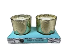 Modern Expressions (2) Splattered Metallic Gold Filled Candles Vanilla 4 oz NEW