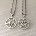 Silver Stainless steel pentagram satanic symbol Satan worship Pendant necklace