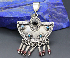 Afghan Pendant, Belly Dance Pendant, Onyx Beads Traditional Tassels Pendant,