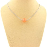 Steine Und MinéRaux. Halskette 1 Perle Chalcedon Orange 8 Mm. Kette Stahl