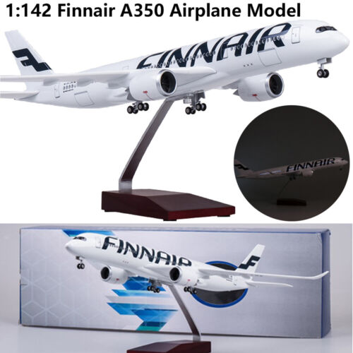 1:142 Finnair A350 Flugzeugmodell Zivilflugzeug Ornament mit LED Lichtrad - Bild 1 von 12