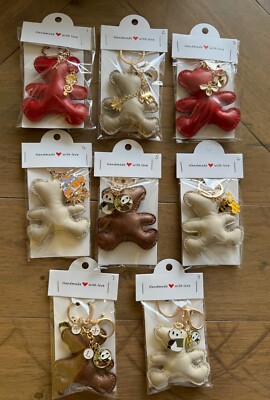 Lobster Keychain With Leather Teddy Bear -multiple Designs-hand Made