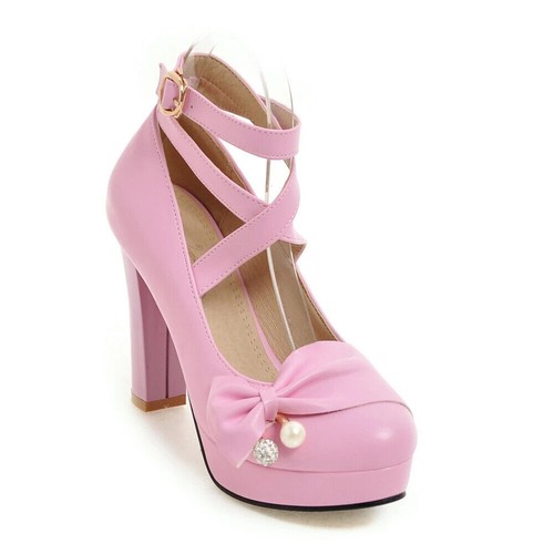 Scarpe décolleté donna sexy plateau fiocco legati incrociati alla caviglia tacchi alti scarpe da sposa - Foto 10 di 22