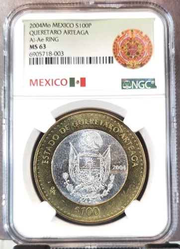 2004 MEXICO SILVER 100 PESOS ESTADO DE QUINTANA ROO NGC MS 63 SCARCE NICE COIN