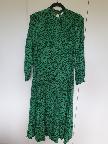 Topshop Midi Dress Green Animal Print 