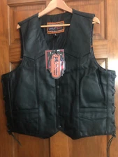 Daniel Smart DS111 Genuine Black Leather Concealed Carry Motorcycle Vest, XL
