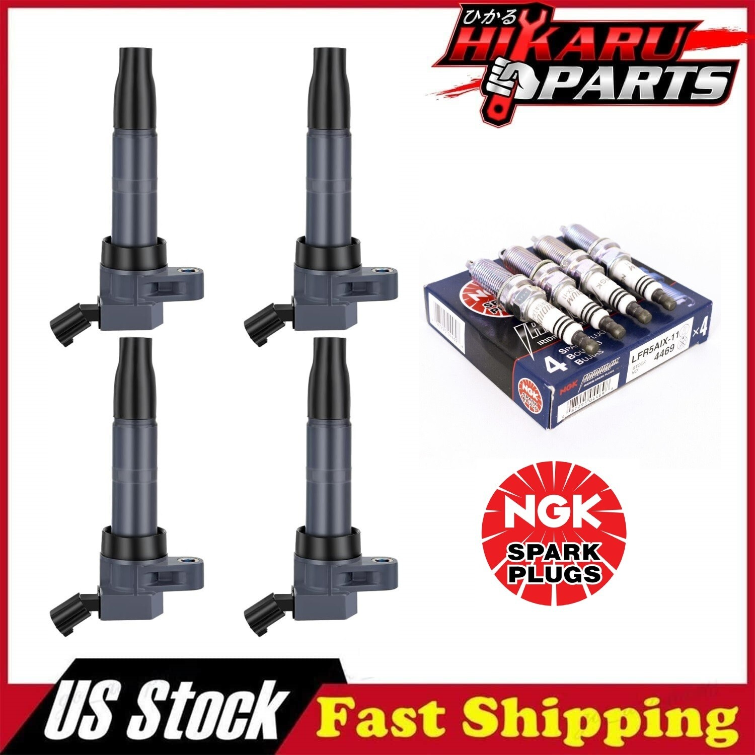 4x NGK Spark Plug  4x Ignition Coil For Hyundai Sonata 2009-2010 Santa Fe 2.0L