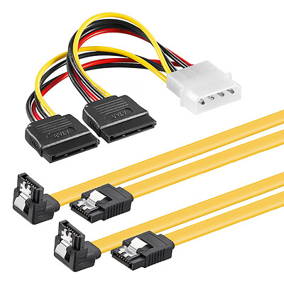 2x 1m S-ATA 3 Datenkabel Winkel (Clip) + 4pin zu 2x SATA Stromadapter SSD HDD