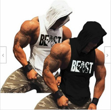 Men Bodybuilding Cotton Hoodie Tank top Gyms Fitness Hooded Vest Sleeveless Vest