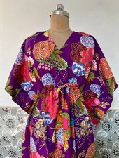 India Purple Fruit Kaftan Summer Bikini Cover Up Maxi Beach Kimonos Dresses US