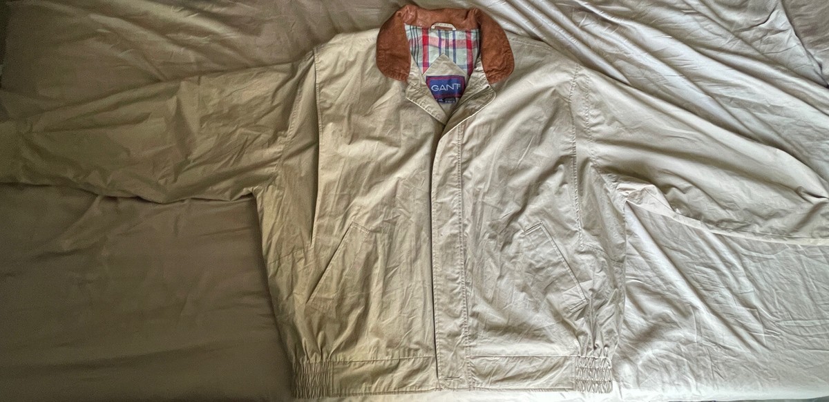 VTG GANT Lined Leather Collar Bomber Dad Grandpa Jacket XXL