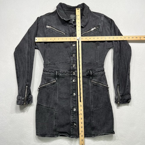 Y2K Womens Guess Jeans Denim Vintage Utility Long Sleeve Dress Zipper Sz L Punk - Picture 6 of 10