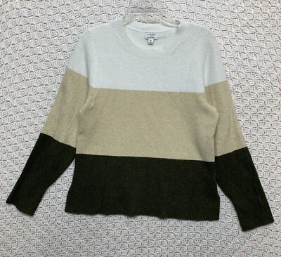 J.Crew Sweater Womens Medium  Color Block Crew Neck Extra Soft Yarn Style #BJ853