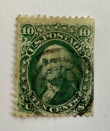 US Stamp #68 Sg64 10cent Green 1861 George Washington VFU cat; £60 bullseye canc