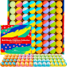 64 Pack Natural Bath Bombs Bulk Set 8 Scents, Organic Ingredients, Long-Lastin