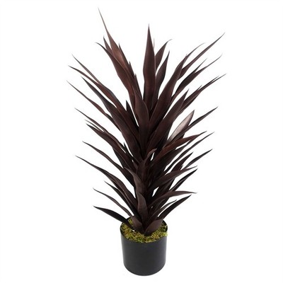 Künstliche Yucca Pflanze tiefkarmesinrot 85cm hoch im schwarzen Kunststofftopf perfekte Deko