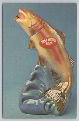 Postcard Ezra Brooks Whiskey Fish Decanter Advertising