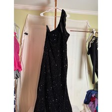 Faeriesty Black Sequin One Shoulder Gown Satin Bow Formal Maxi Dress 5XL