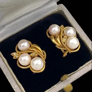 Authentic 3Ct Natural Pearl Round Cut Vintage Art Deco Retro Earrings Yellow Gold Plated