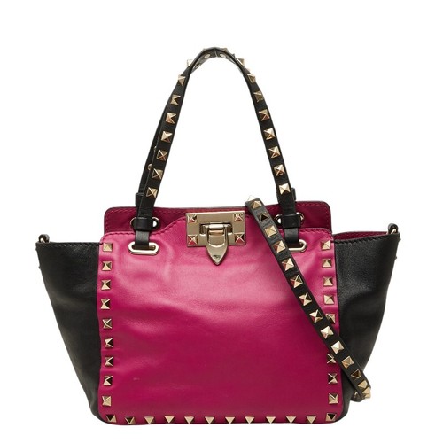 VALENTINO Rockstud Handbag Shoulder Bag 2WAY Pink Black Leather Women Used
