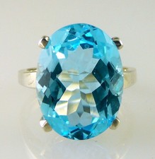 Very Large Oval Blue Topaz Solitaire Ring 925 Sterling Silver 20x15MM 22.28 Cts.