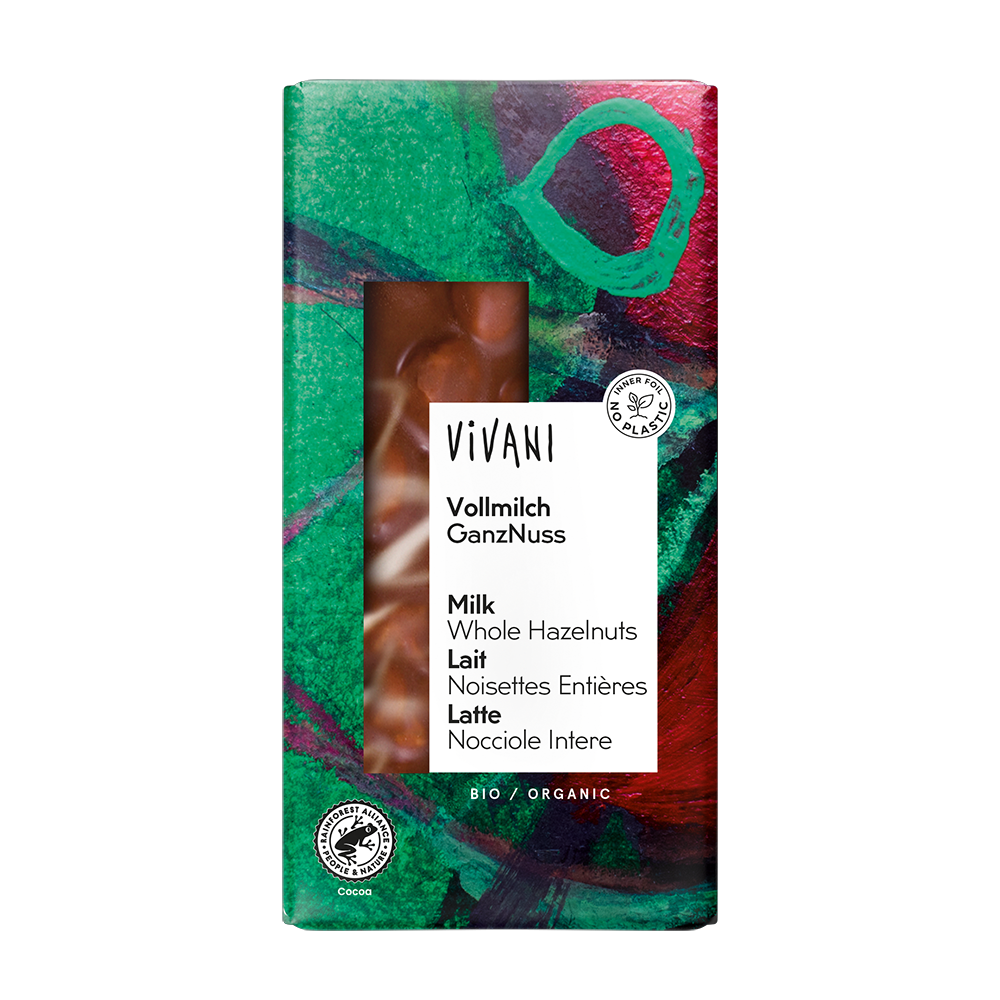Vivani Organic Milk Chocolate with Whole Hazelnuts 10x100g Fairtrade