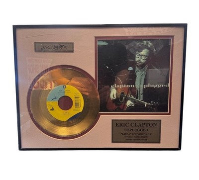 Eric Clapton Unplugged Layla Redcored Live 24 KT Gold Plated Record LTD Framed